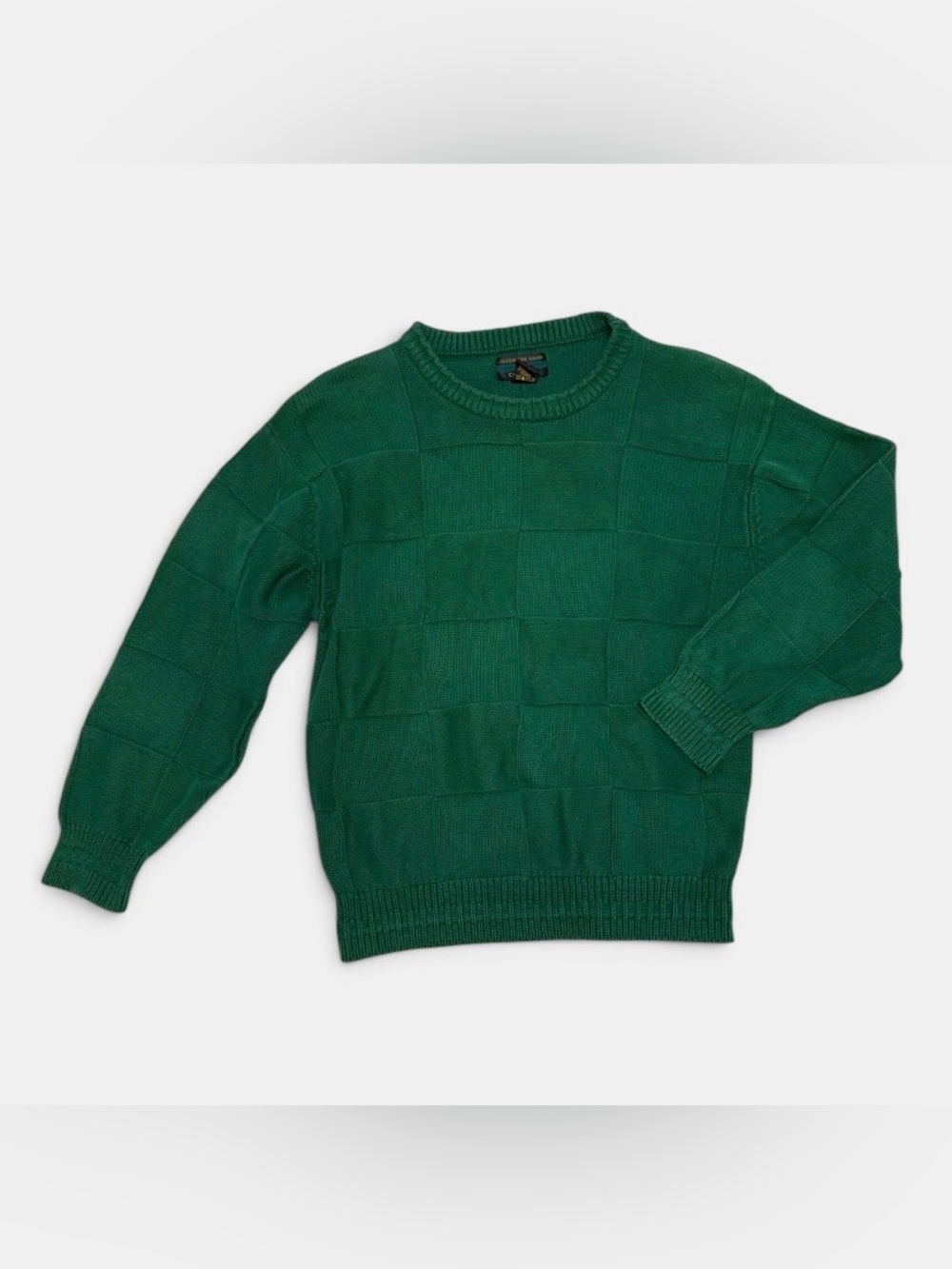 Alexander Julian Colours Women’s L Green Checkerboard Knit 100% Cotton Sweater